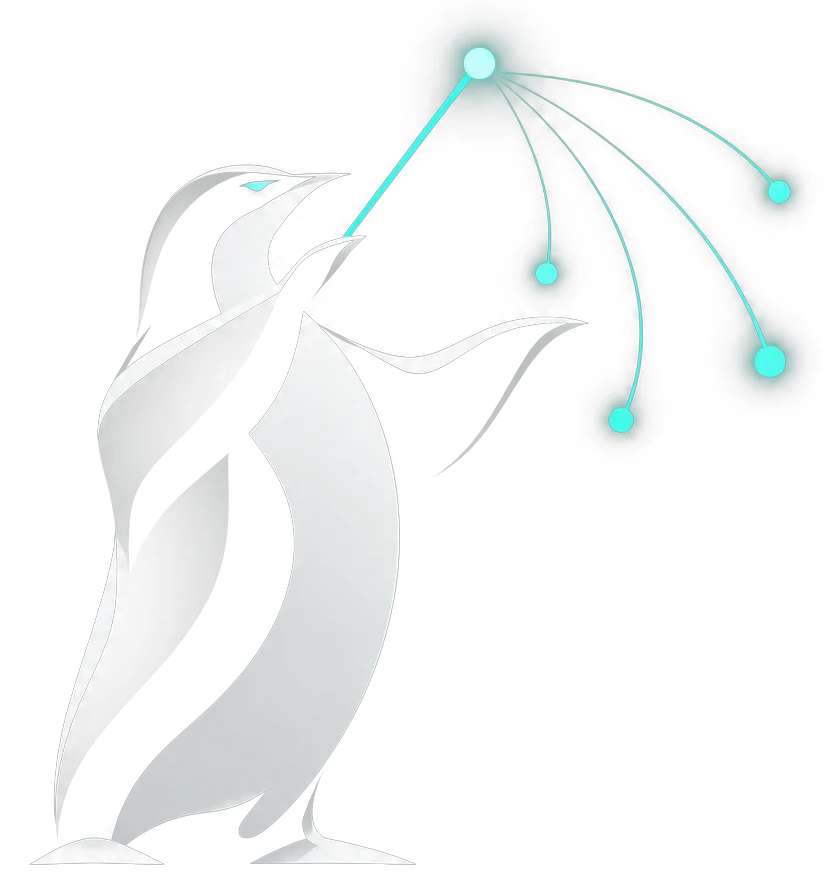 The ChoirMaster penguin conducting glowing connected nodes